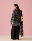 Muscat 2 piece unstitched ladies suit – premium black printed lawn dress with voile dupatta, chic and lightweight Pakistani summer attire