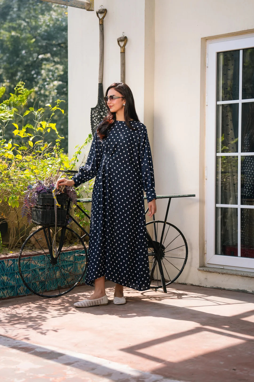 Navy Polka Dot Maxi Dress for Women
