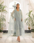 Organza dresses mint green - 3 piece embroidered suit with dupatta and matching pants