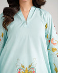 Pakistani cambric kurta floral embroidery detail - womens summer shirt design online shopping Pakistan