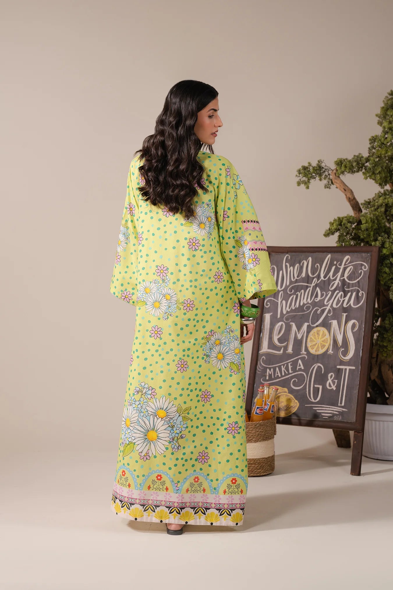 Pakistani lawn maxi dress in green with colorful floral print – casual summer outfit