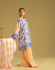 Pakistani unstitched linen fabric, featuring a modern digital print on the shirt and trouser, ideal for daily wear in Lahore