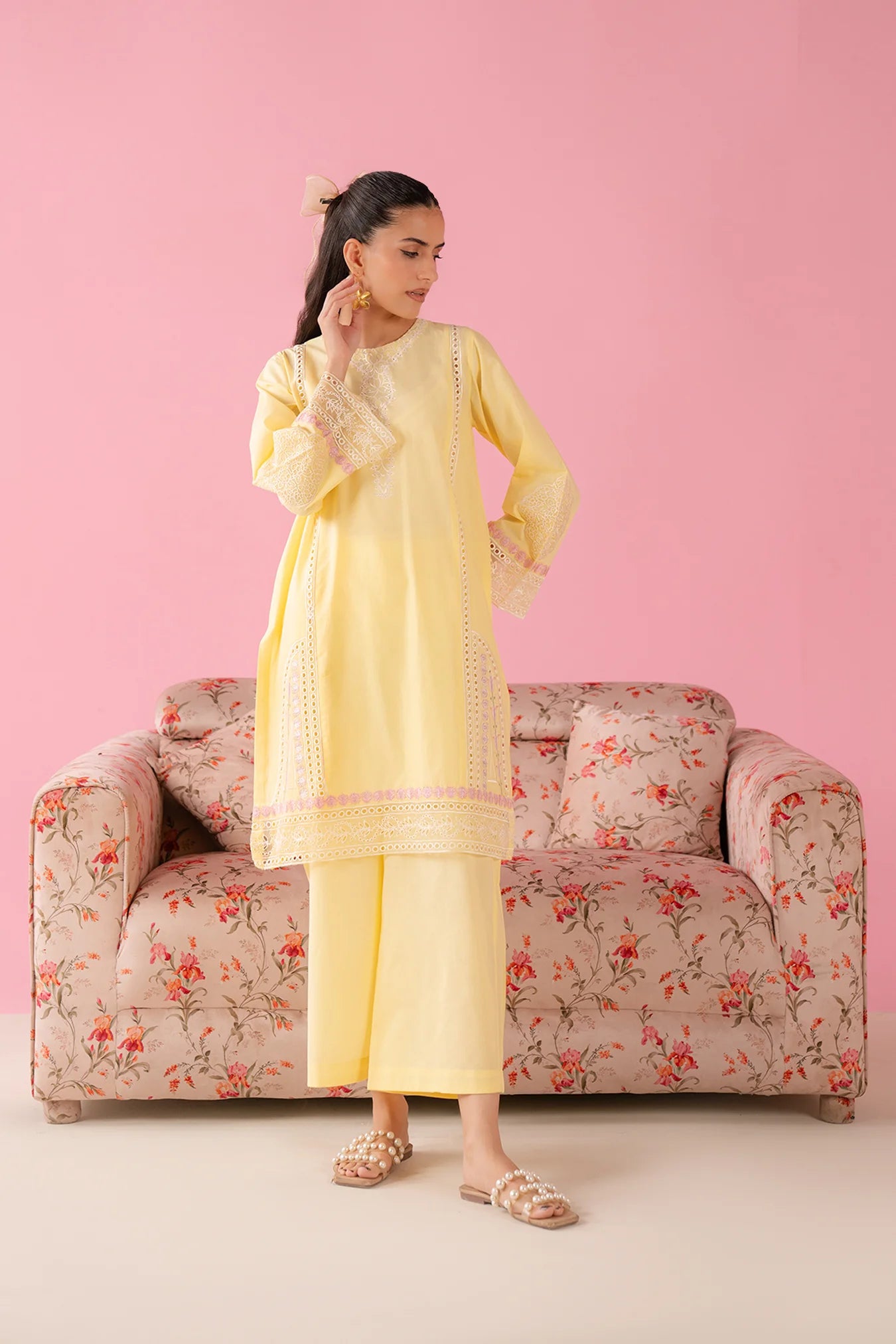 Pastel Yellow Lawn Suit for Women – Stylish Pakistani Dress with Cutwork Detailing