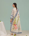 Peshawar women’s unstitched 2 piece lawn suit – timeless ivory printed lawn shirt paired with lightweight voile dupatta for summer elegance