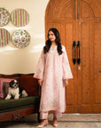 Powder pink embroidered lawn 2 piece pret set for women front view
