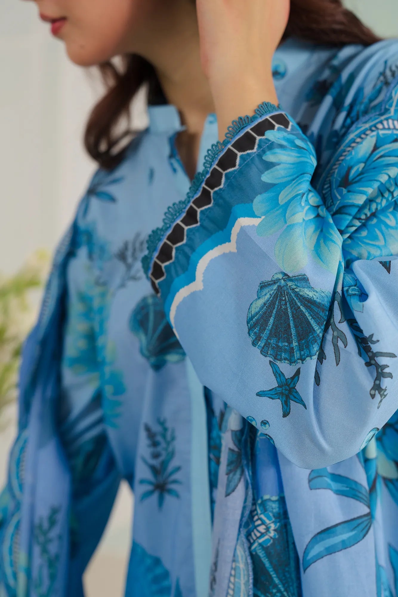 Premium 2 Piece unstitched digital printed lawn shirt and voile dupatta – ideal for upscale women of PECHS Karachi