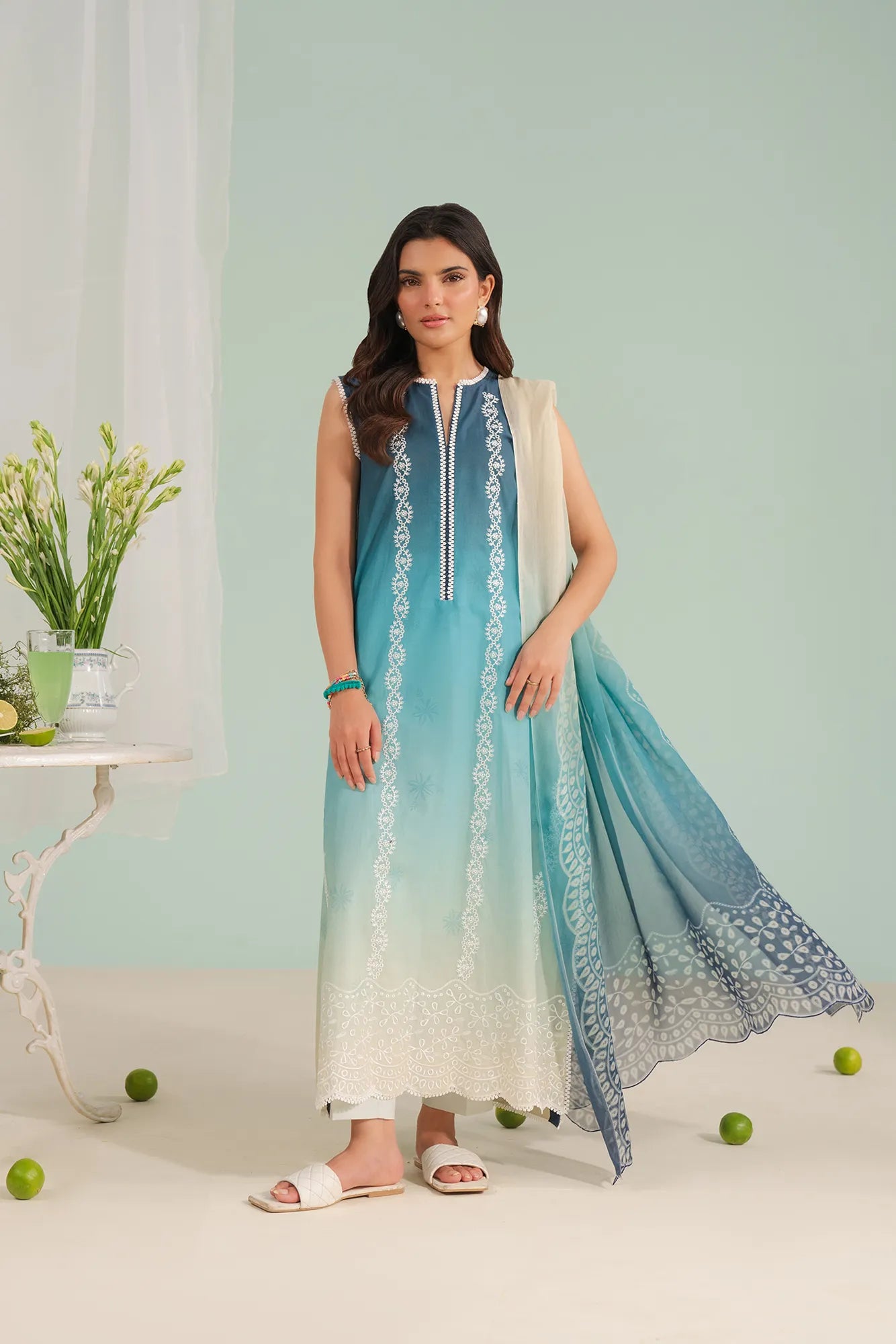 Premium lilac tie and dye dress featuring embroidered lawn shirt and chiffon dupatta, ideal for women in Jhelum Cantonment Pakistan