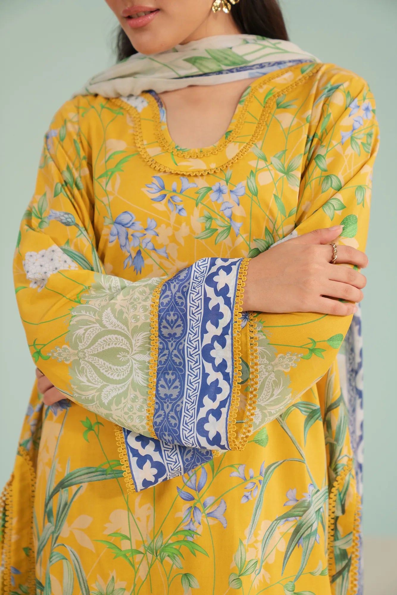 Premium unstitched lawn suit for women available in Sialkot City Housing Society, Askari Housing Scheme, and Sambrial near Sialkot Airport
