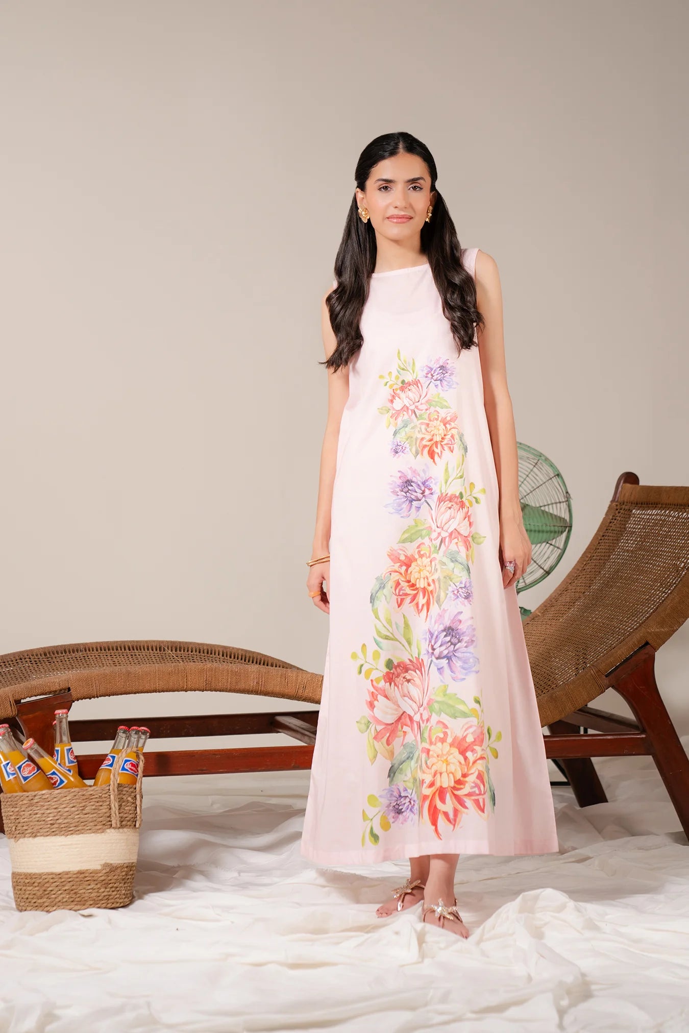 Printed floral lawn maxi dress for women – breathable 1 piece summer outfit perfect for holiday, beachwear, or everyday eastern casual wear