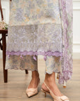Printed silk dupatta lace border lilac cream unstitched lawn suit 3 piece Pakistan Beyond East 2026