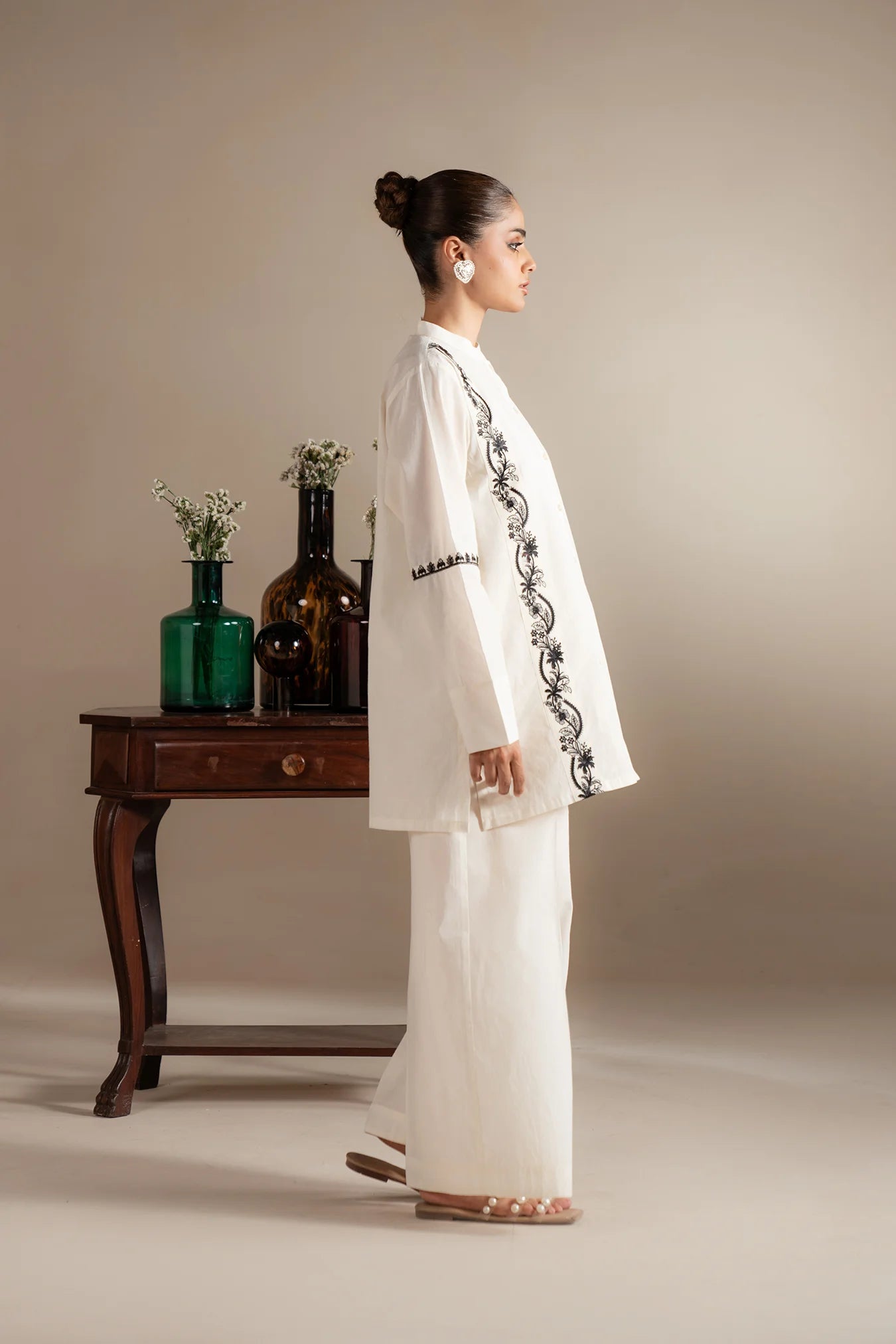Purchase 2 piece white lawn suit embroidered - monochrome Pakistani women outfit ready to wear