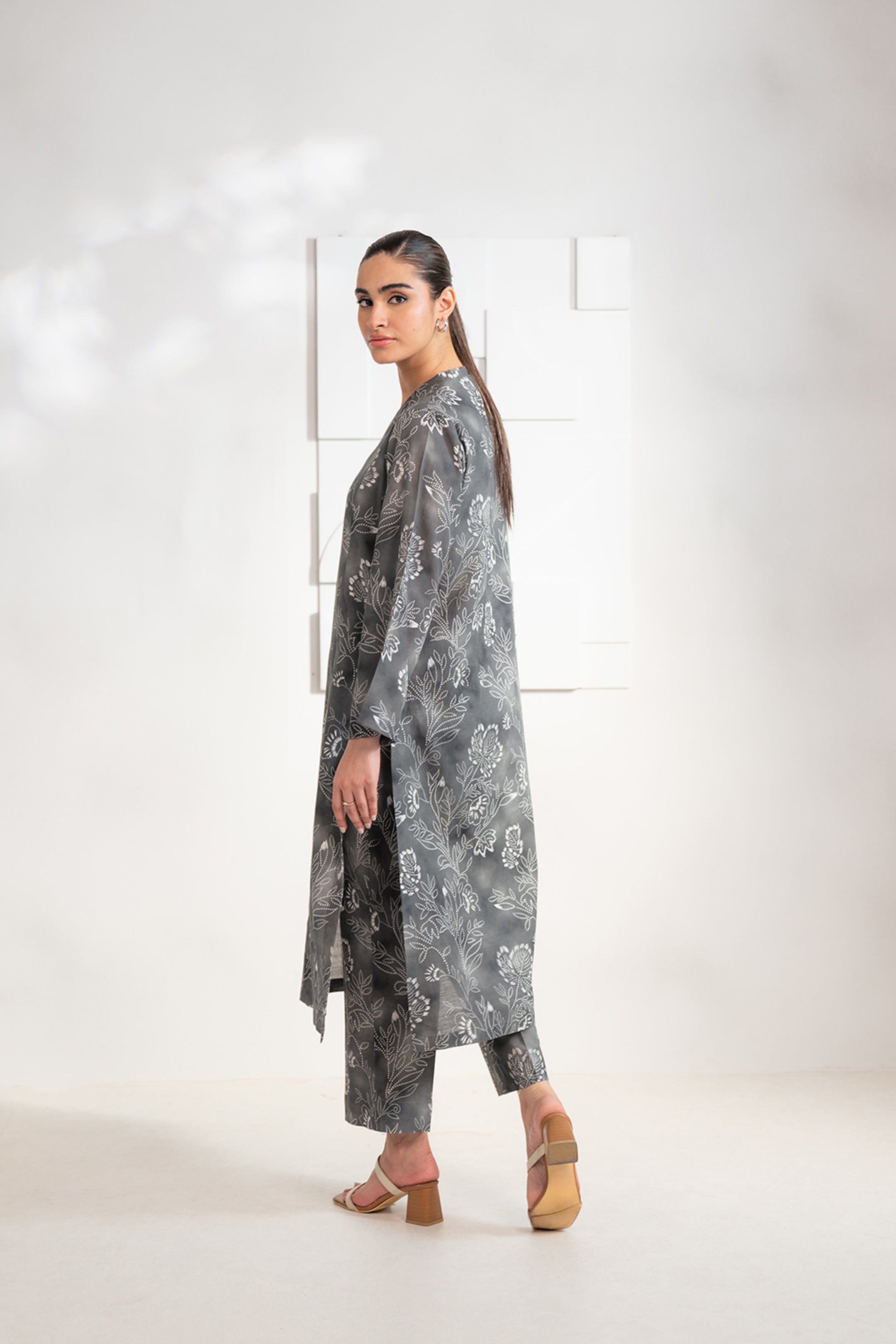 Shop 2-Piece Charcoal Printed Khaddar Suit – Elegant &amp; Cozy Outfit for Women
