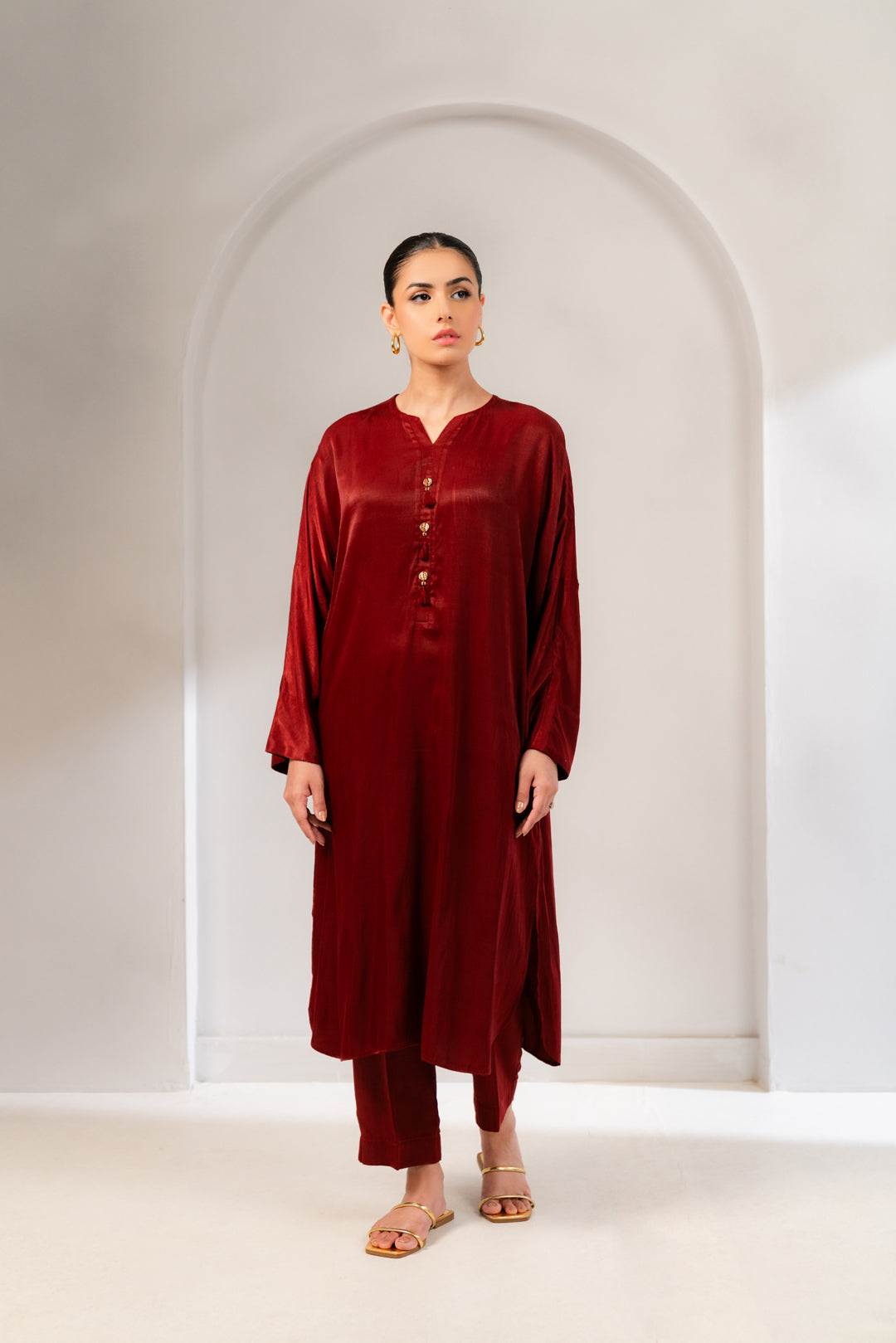 Shop 2-Piece Solid Maroon Viscose Suit for Women – Stylish &amp; Comfortable for All Occasions
