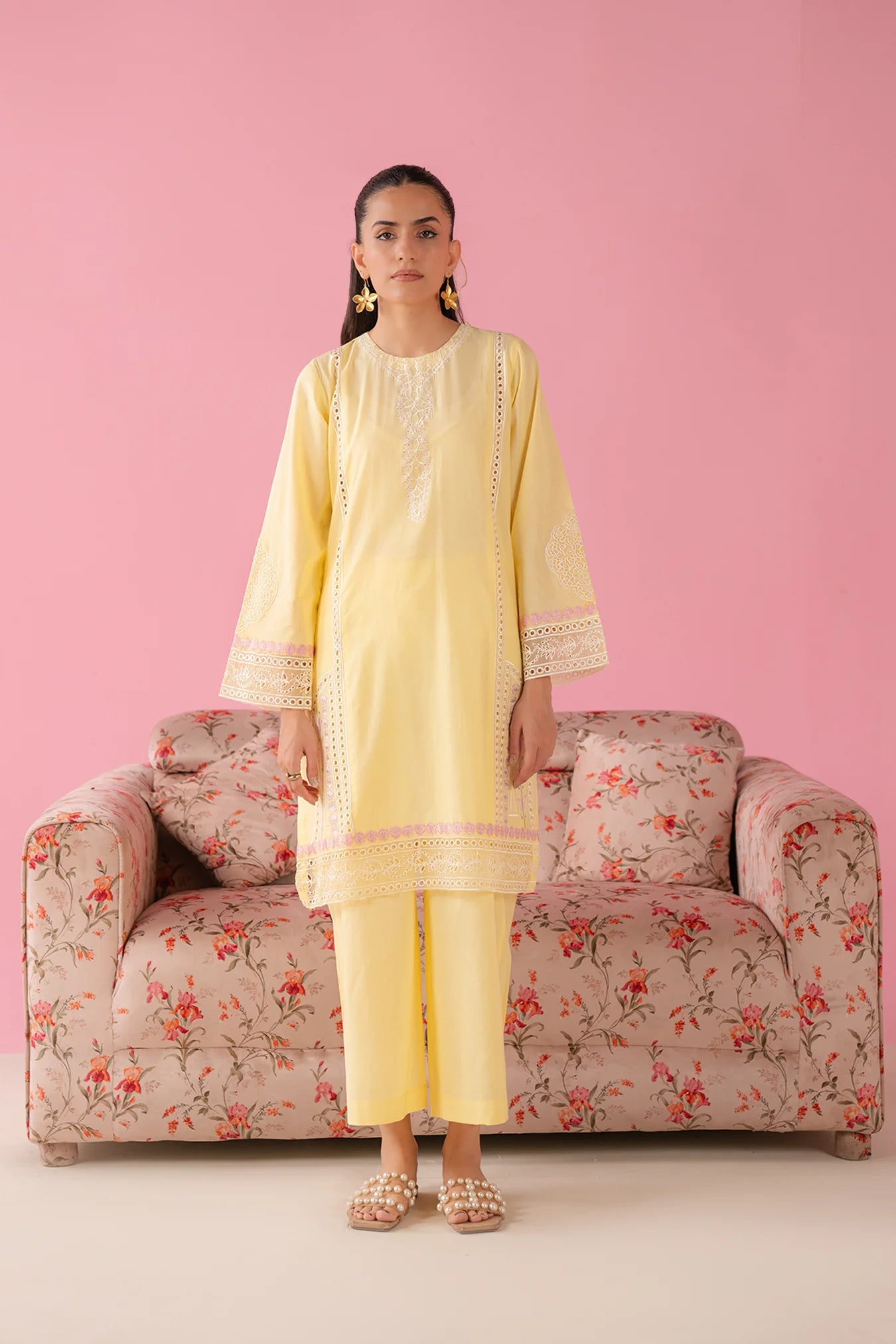 Shop 2 Piece Embroidered Lawn Suit in Pastel Yellow – Elegant Women Punjabi Suits for Summer