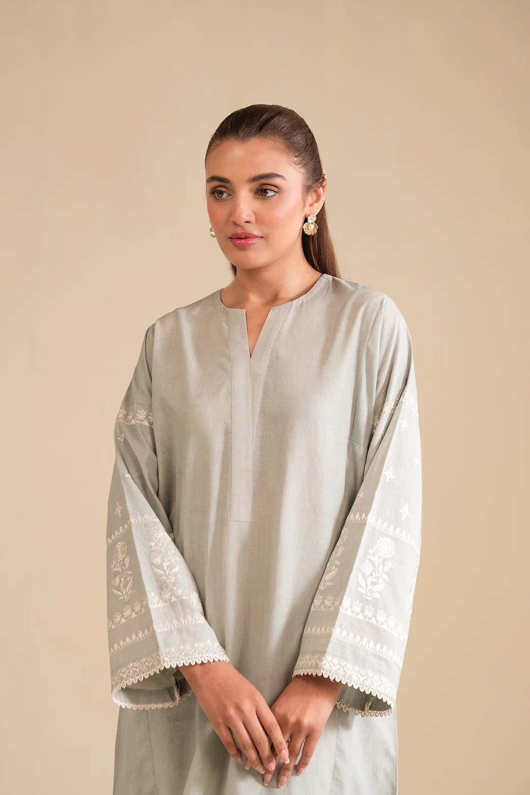 Shop 2 piece cambric embroidered dress – trendy pastel outfit for all seasons.