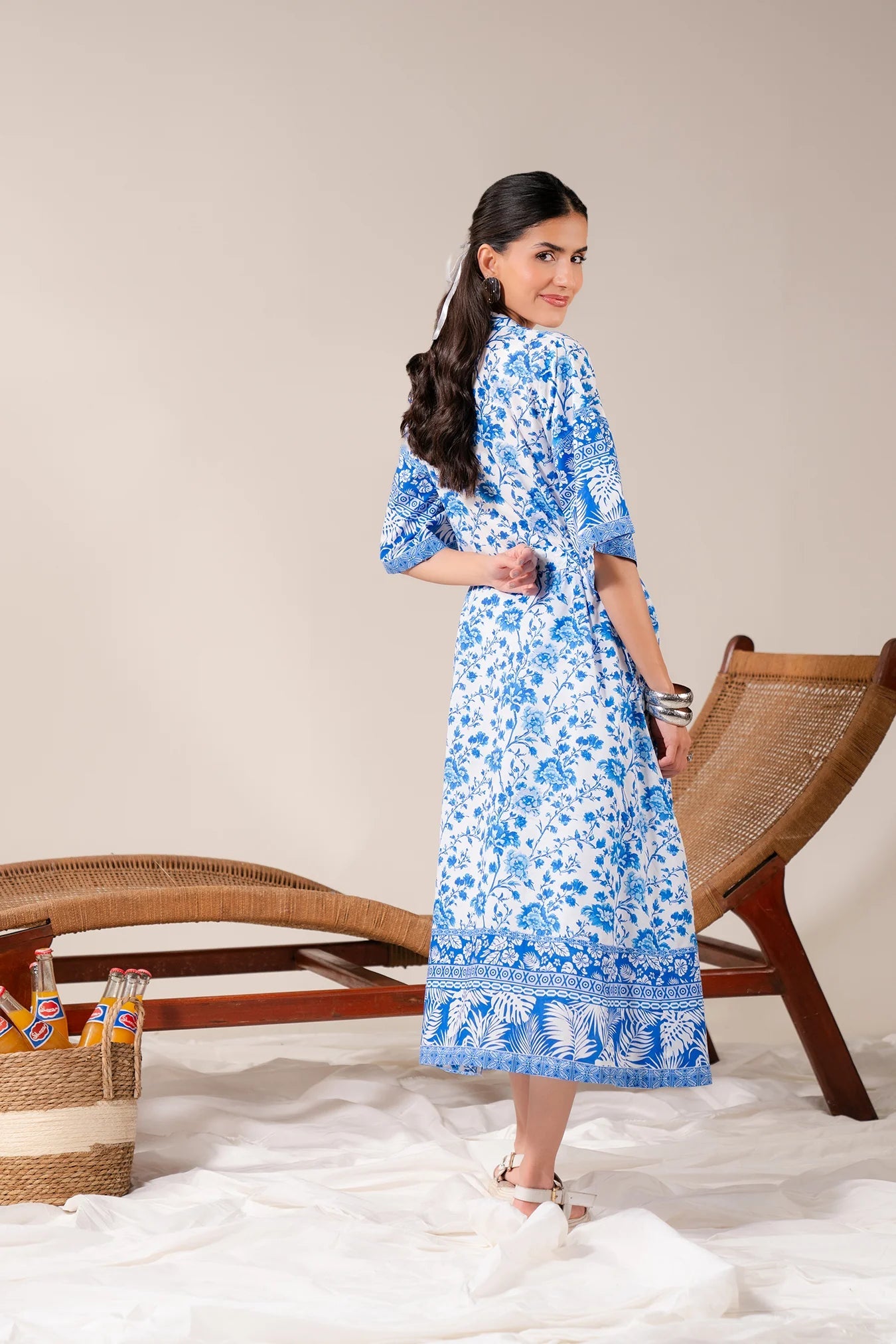 Shop Casual Lawn Frock Dress – Elegant Blue and White Floral Shirt for Daily Wear
