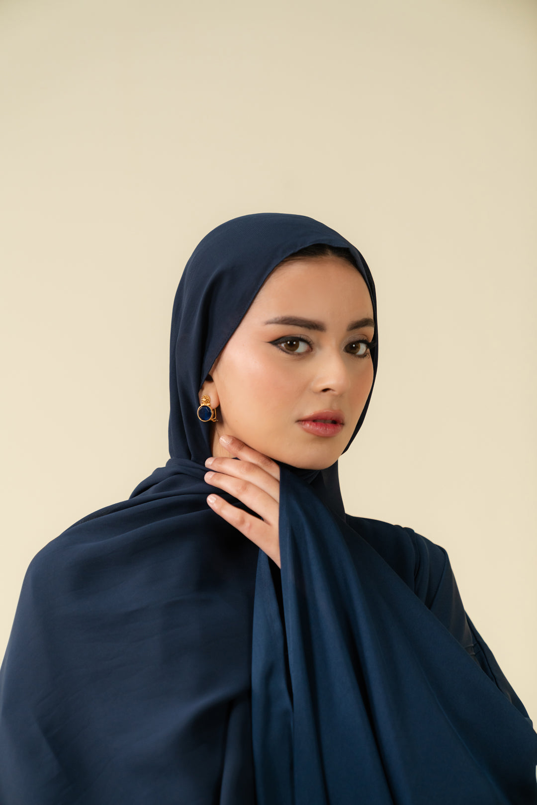 Shop Dubai Hijab Design Online in Pakistan – Stylish Navy Blue Scarf