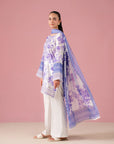 Shop Elegant White & Purple Unstitched Lawn Suit in Peoples Colony Faisalabad – Embroidered Organza Neckline and Border