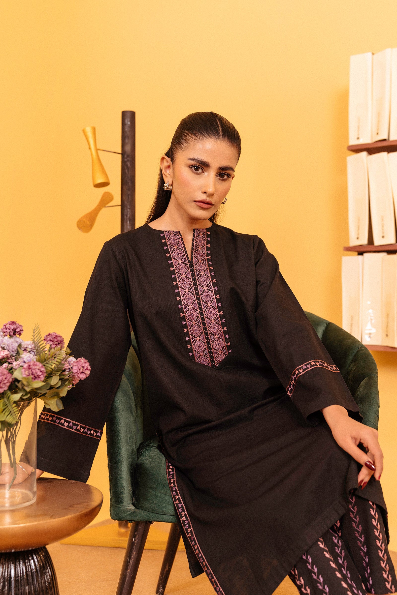 Shop Premium Black Embroidered Khaddar Suit Set for Women’s Wardrobe
