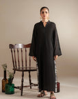 Shop black monochrome dress Karachi delivery - 2 piece embroidered lawn kurta white side panels