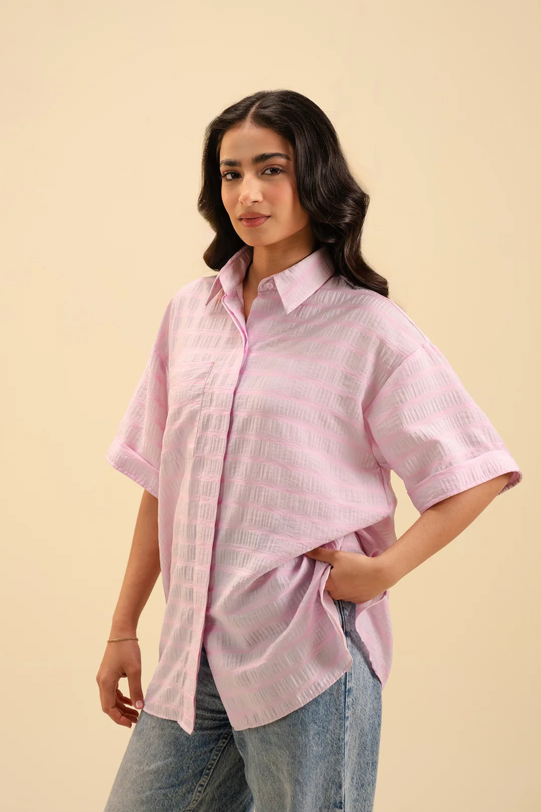 Shop classic collared pink shirt – perfect for casual and formal looks.