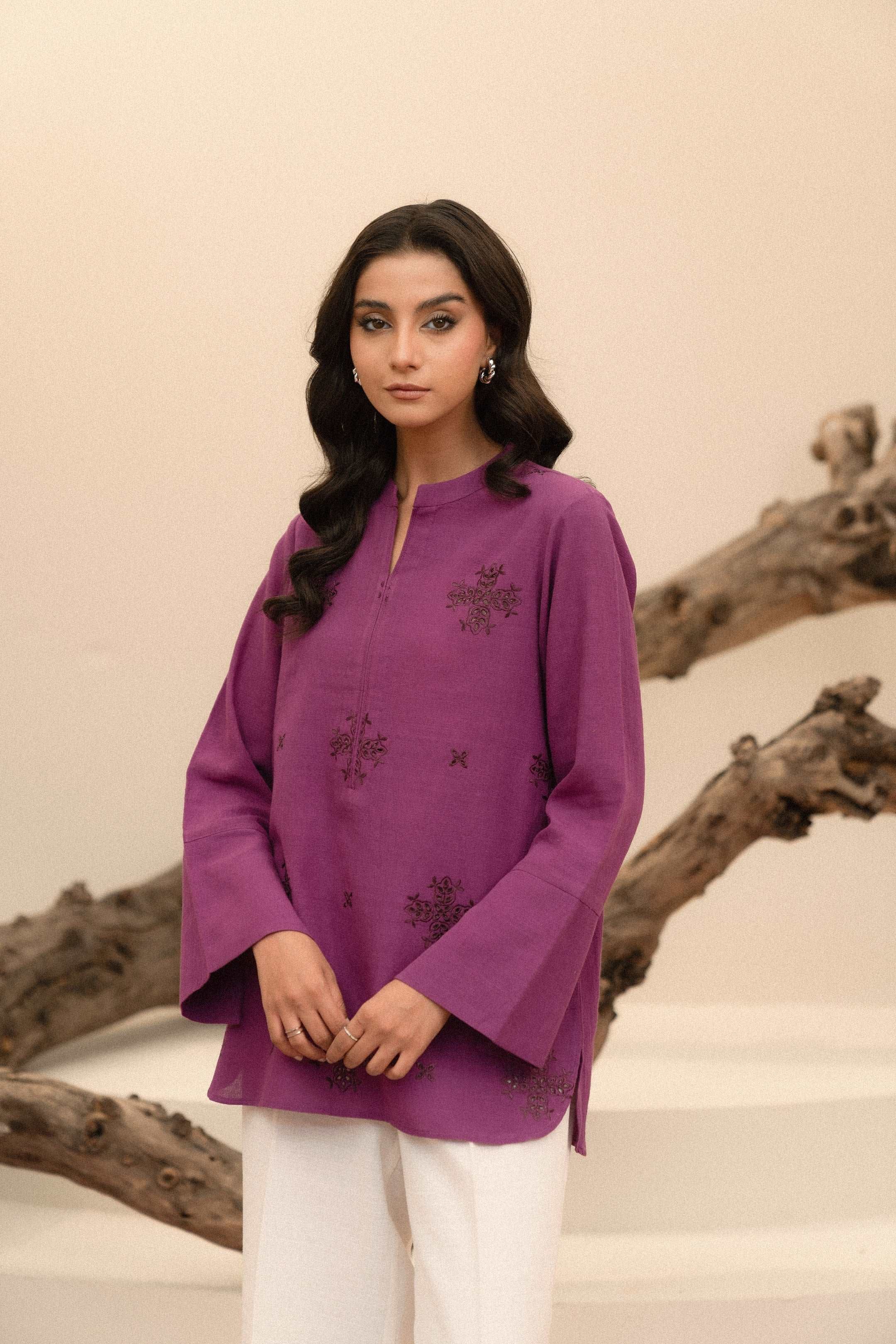 Shop ladies khaddar shirt with bold embroidery, designed for a youthful and contemporary vibe