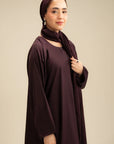 Side profile plum abaya women – dark colored abaya Pakistan Beyond East