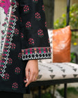 Side view of black ready-to-wear printed kurti top for women