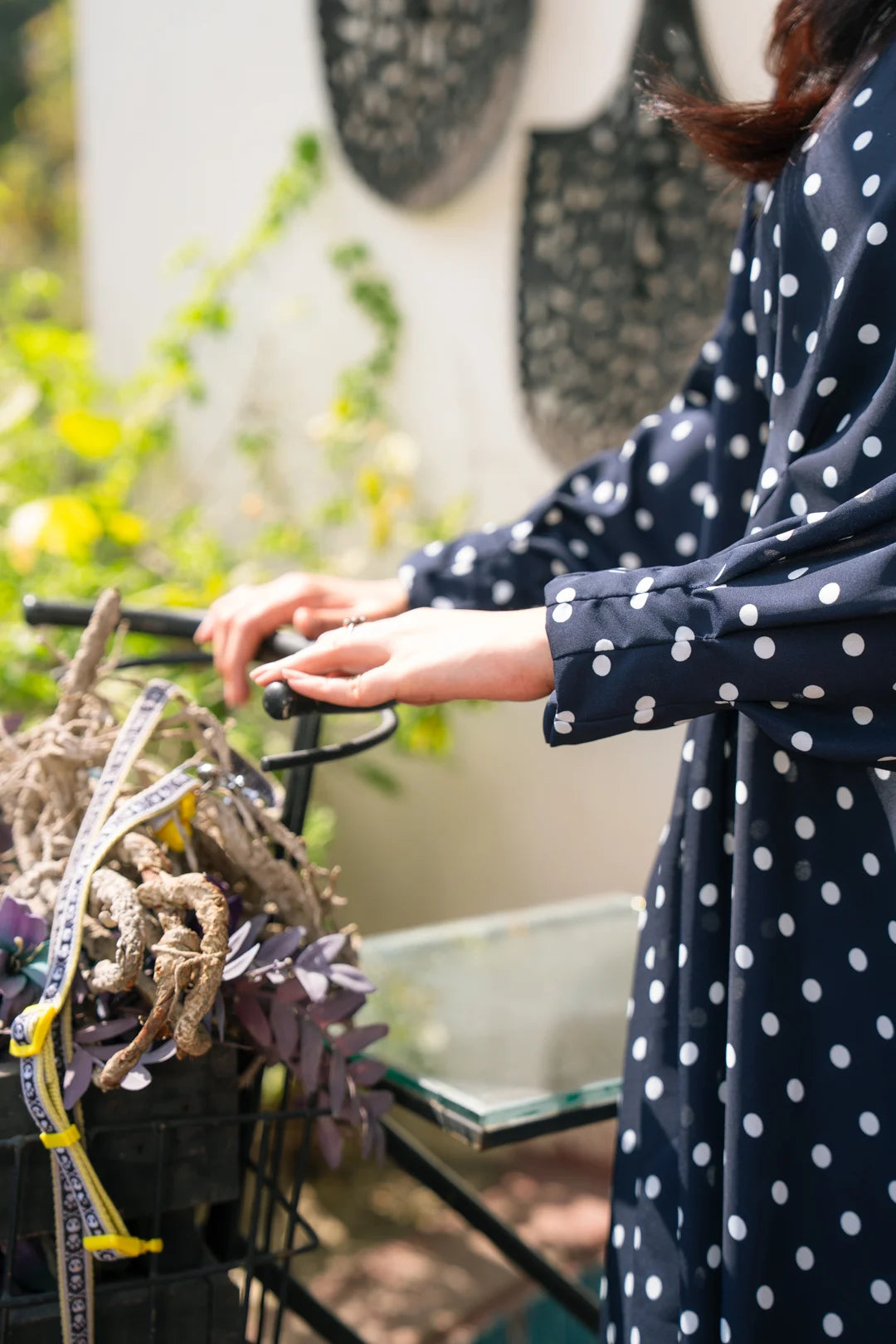 Side view of navy blue printed maxi dress for everyday wear