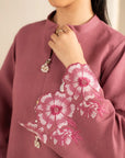 Sleeve embroidery detail on pink khaddar winter suit