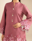 Sleeve embroidery detail on pink khaddar winter suit for women