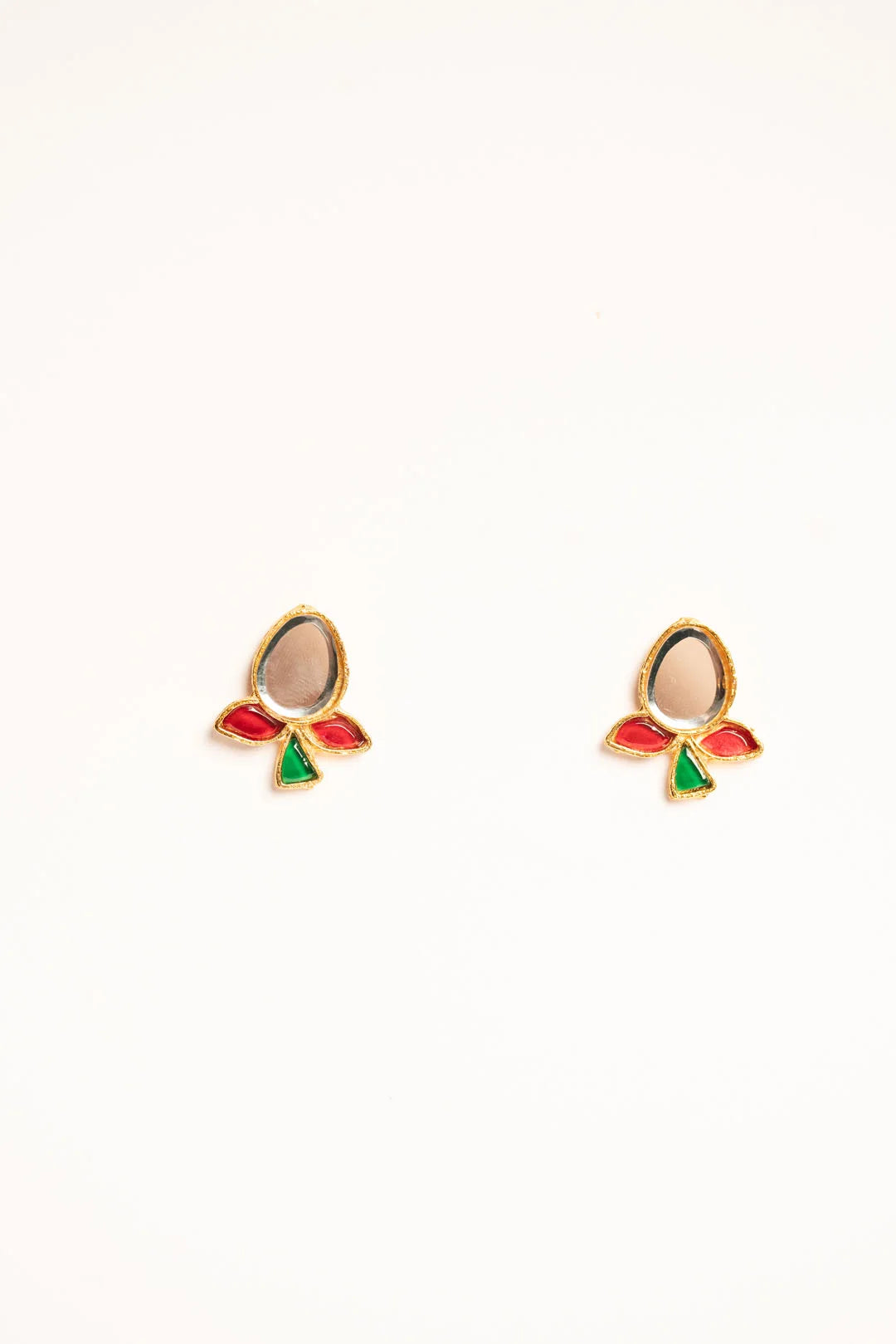 Small handcrafted Meenakari enamel stud earrings traditional Pakistani folk design women gold base