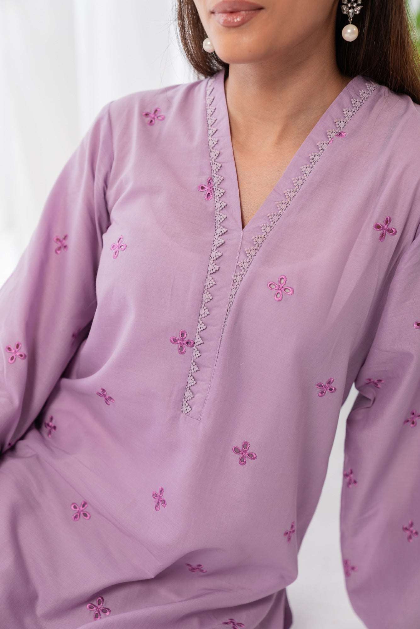 Solid Dark Pink Embroidered Shirt for a Sophisticated Look