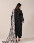Stitched embroidered lawn suit 2025 – black 3 piece set ideal for women in Multan, Jeddah, and London