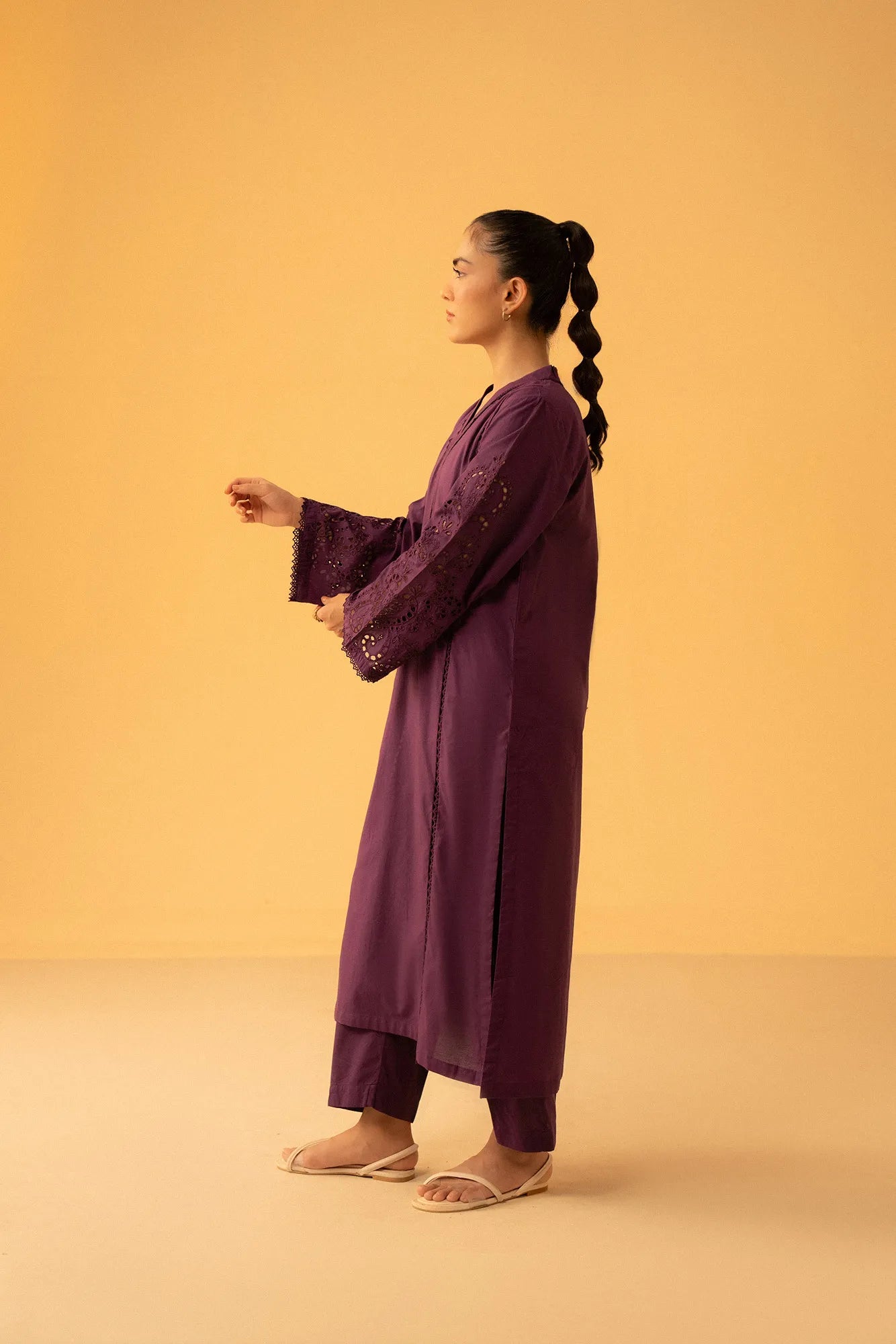 Stylish embroidered cambric suit with cutwork sleeves for ladies Pakistan