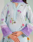 Stylish ladies unstitched lawn suits online – 3 piece printed lawn with digital shirt, voile dupatta, and cambric trousers, summer fashion in Dubai & Middle East