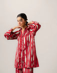 Stylish red and white striped co ord outfit for ladies