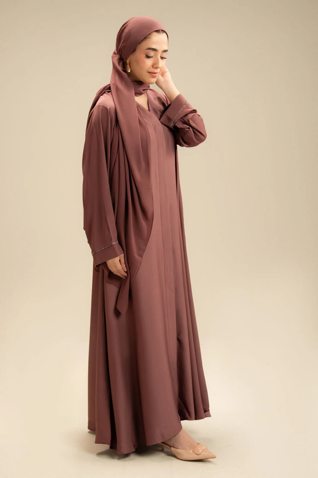 Tea pink abaya for women – colored modest wear abaya Beyond East Pakistan