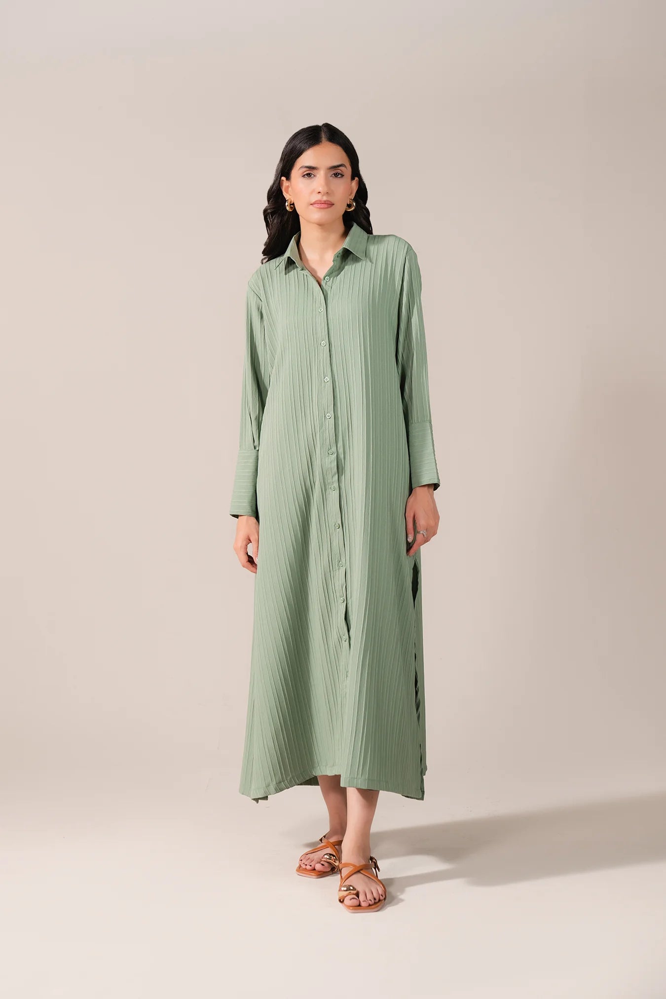 Textured long shirt for women – green 1 piece Azadi Sale dress 2025