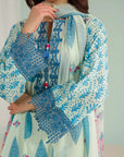 Trendy 3 piece embroidered lawn dress with digital prints and organza details, available for women in Peshawar Cantt