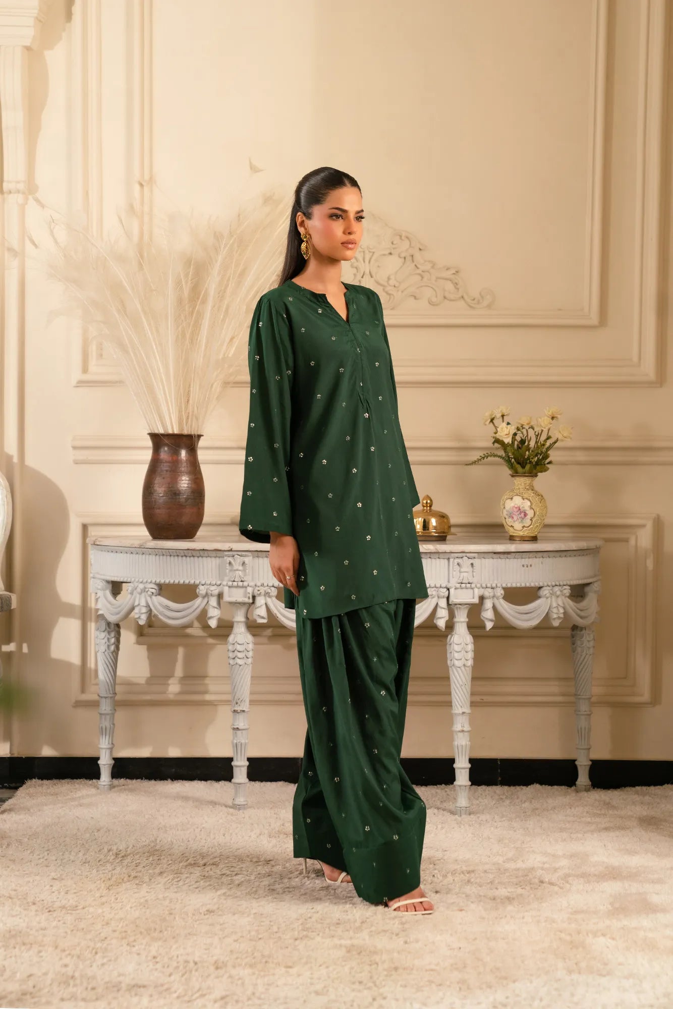 Trendy Pakistani Raw Silk Suit design with embroidery – 2 piece set