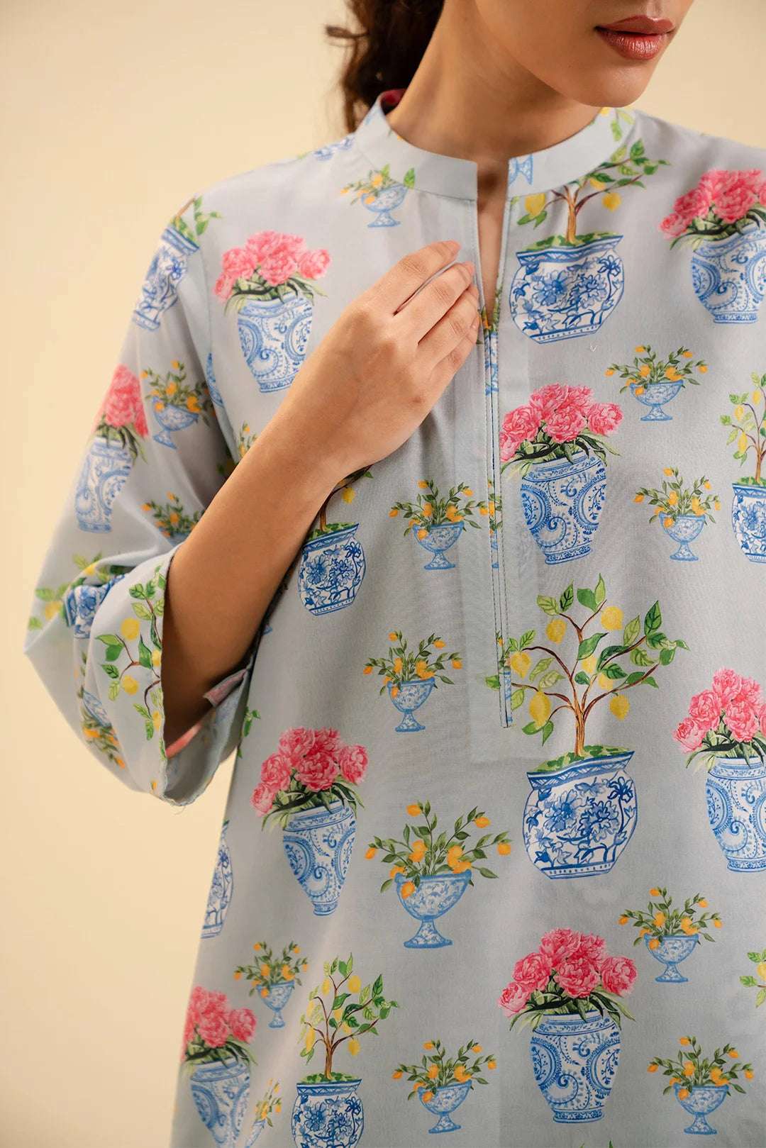 Trendy summer wear – printed cambric shirt with matching shalwar for women.