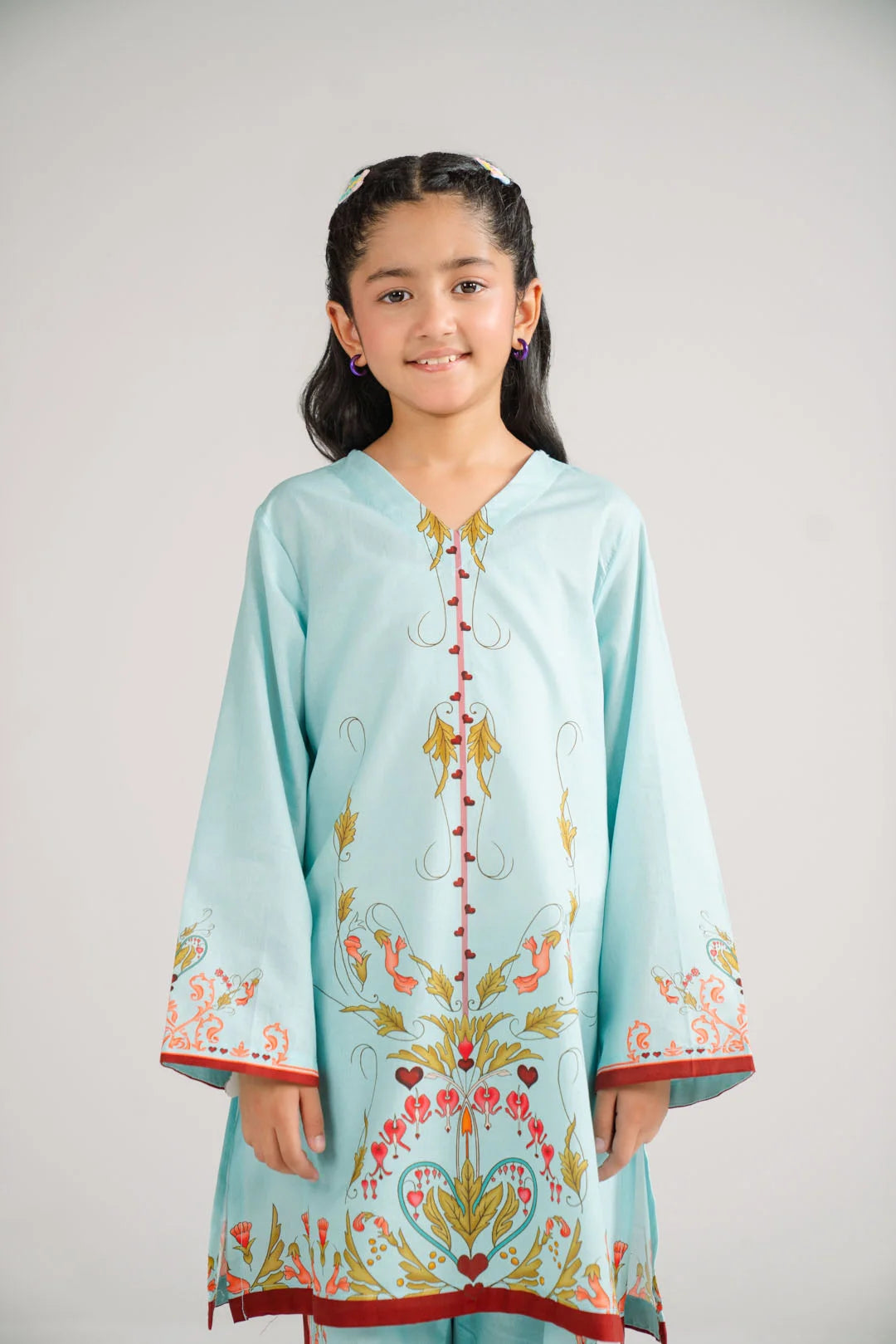 Tween girl wearing aqua lawn suit Pakistan - mother daughter matching outfit age 9-14 - Eid party wear Beyond East