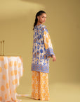 Two-piece unstitched linen suit, new design with printed top and bottom, comfortable and breathable outfit for a casual look in Karachi