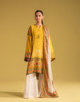 Unstitched 3-piece linen suit for women, digital print shirt and dupatta in a blue floral pattern, trendy Pakistani dress