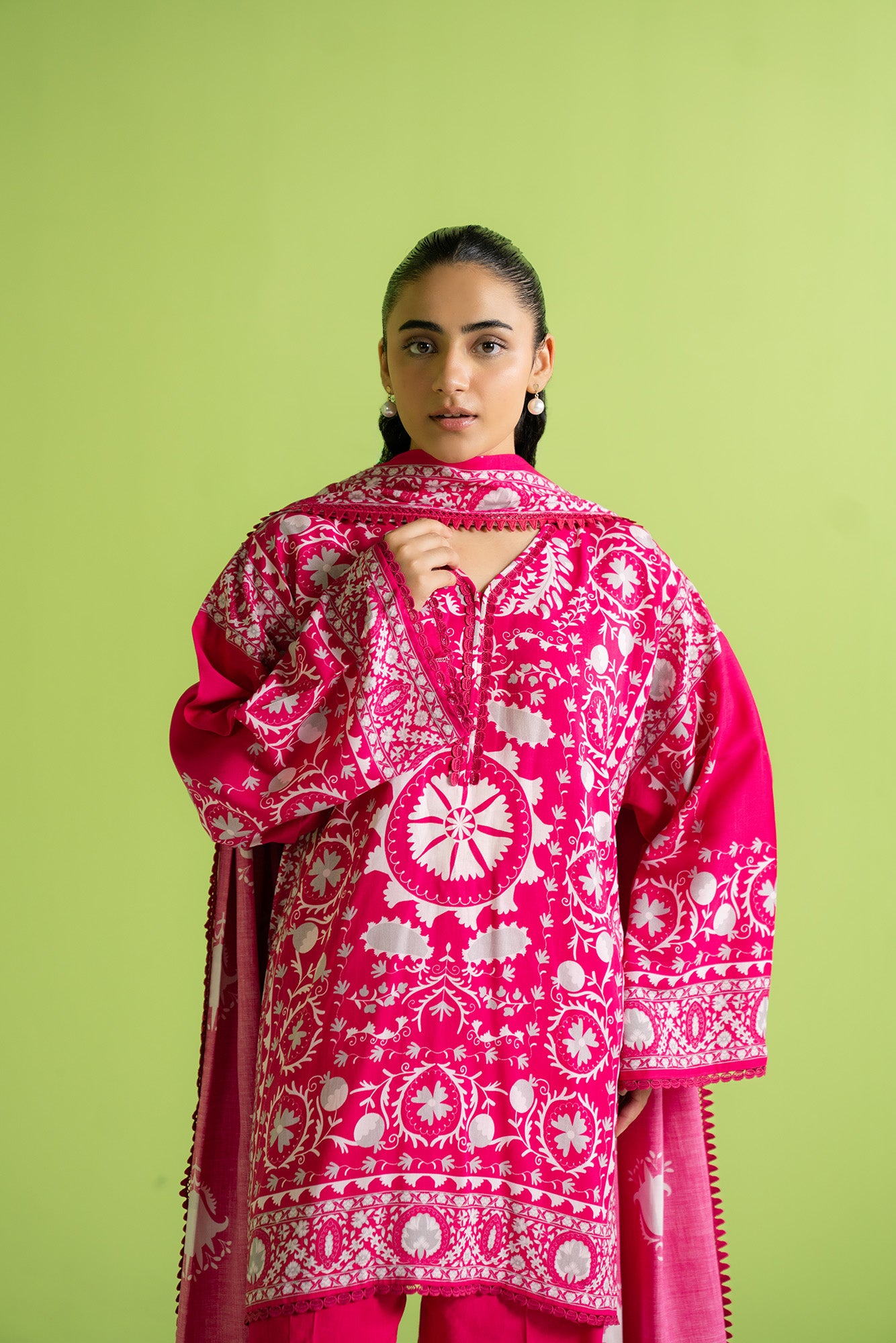 Unstitched 3 piece summer suit, printed linen shirt and dupatta, comfortable outfit for hot weather in Islamabad