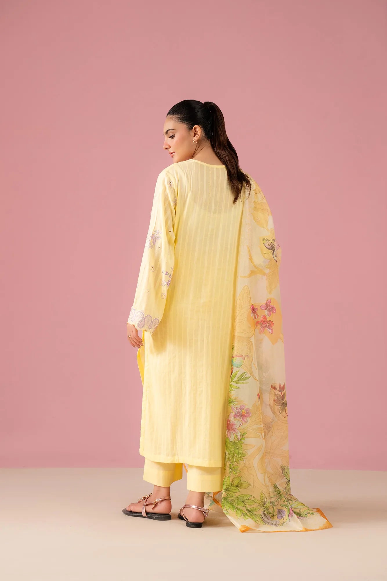 Unstitched Pakistani lawn suit with floral embroidery and printed dupatta – 3 piece summer collection