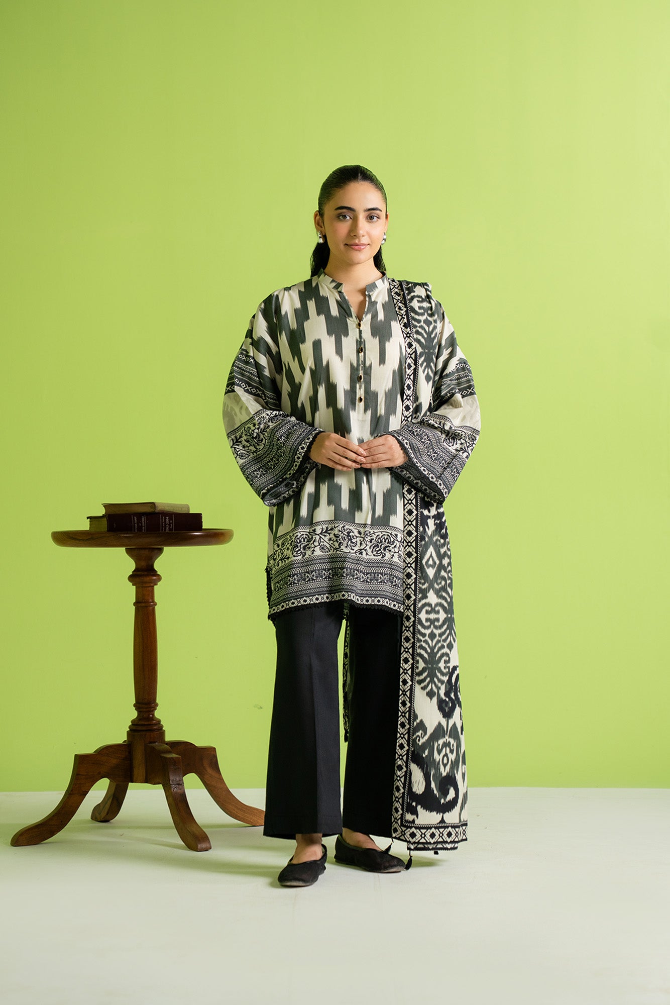 Unstitched black and white digital print linen suit with a matching dupatta, new arrival summer collection for women in Pakistan
