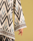 Unstitched digital printed linen shirt and trouser set, ideal for hot weather, designer-style suit for women with blue accents