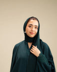 Upper body view emerald green abaya – embroidered ladies abaya Beyond East